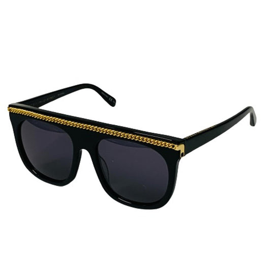 STELLA MCCARTNEY Black Ladies  Rectangular Sunglasses D-Frame Gold Trim NEW