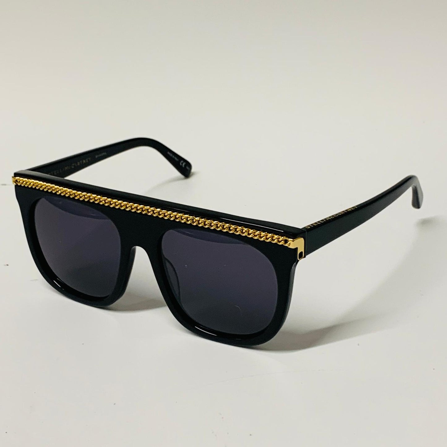 STELLA MCCARTNEY Black Ladies  Rectangular Sunglasses D-Frame Gold Trim NEW