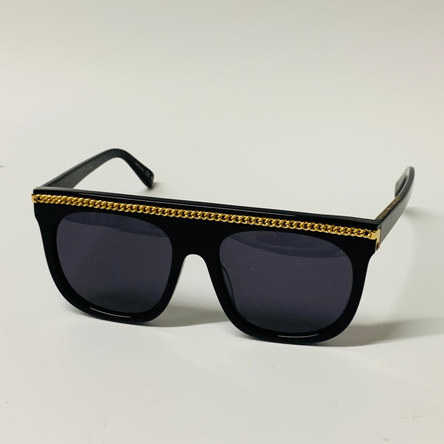 STELLA MCCARTNEY Black Ladies  Rectangular Sunglasses D-Frame Gold Trim NEW