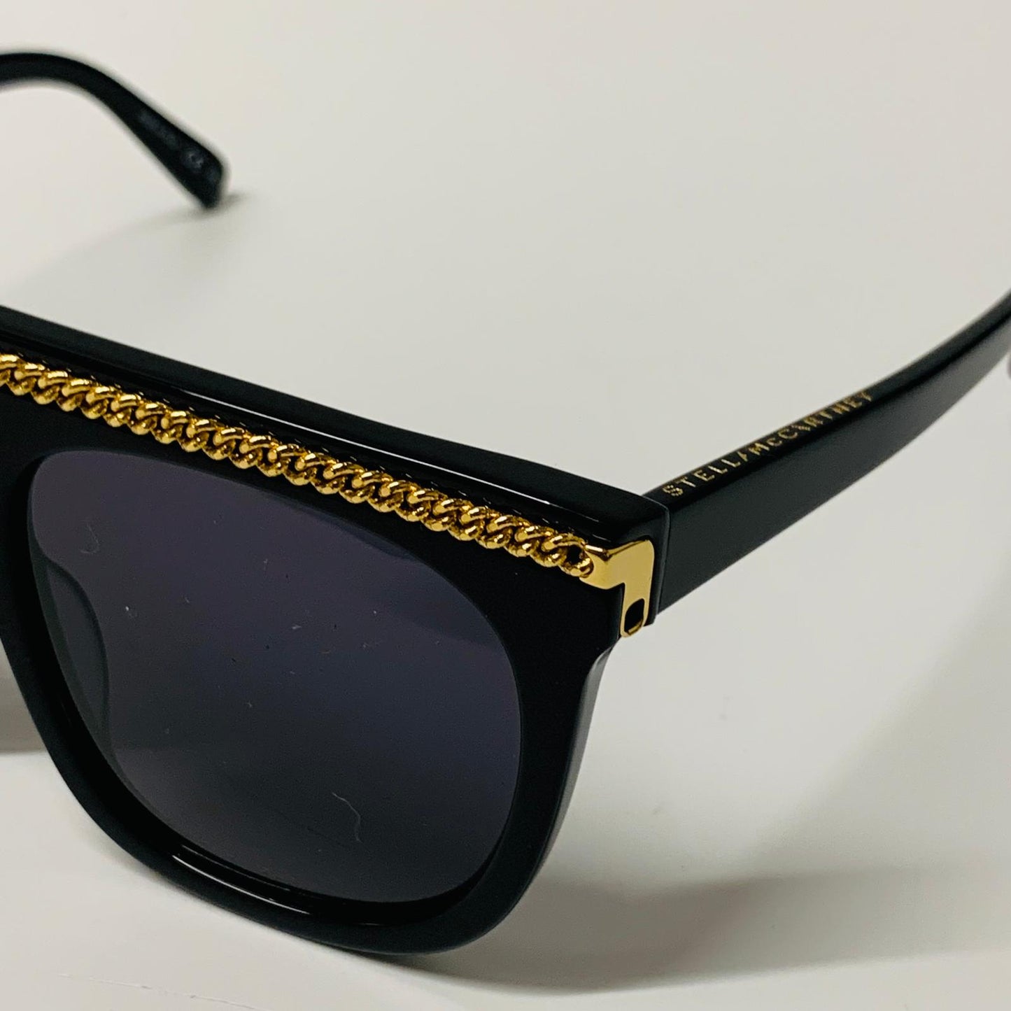 STELLA MCCARTNEY Black Ladies  Rectangular Sunglasses D-Frame Gold Trim NEW