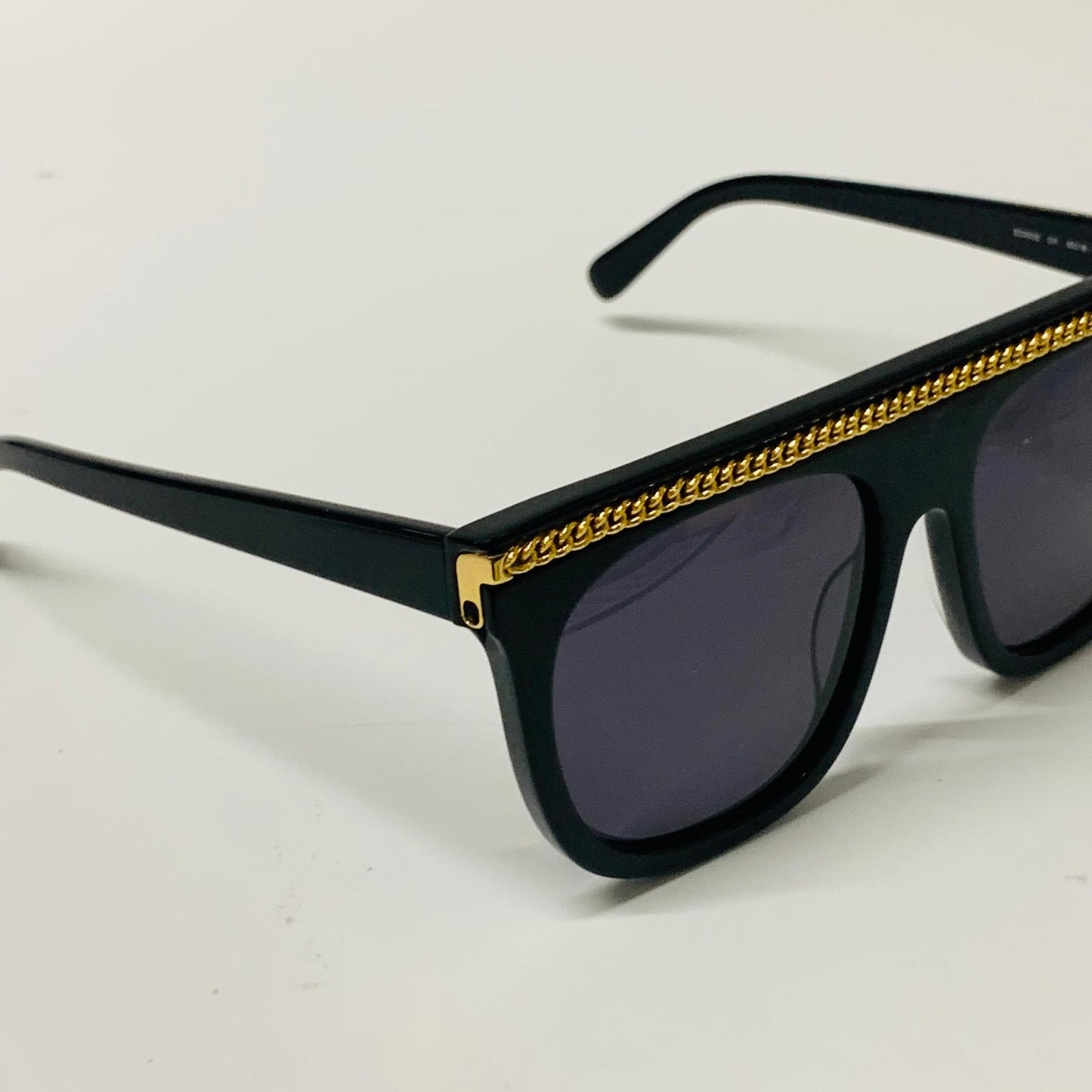 STELLA MCCARTNEY Black Ladies  Rectangular Sunglasses D-Frame Gold Trim NEW