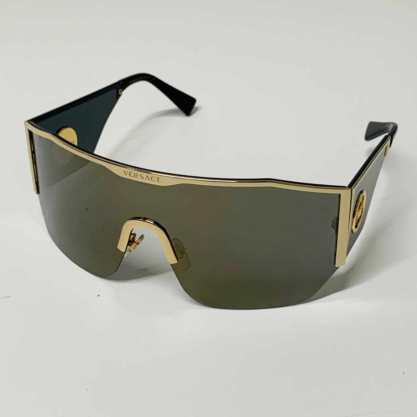 VERSACE Black Ladies  Shield Sunglasses Futuristic Mirror Medusa NEW