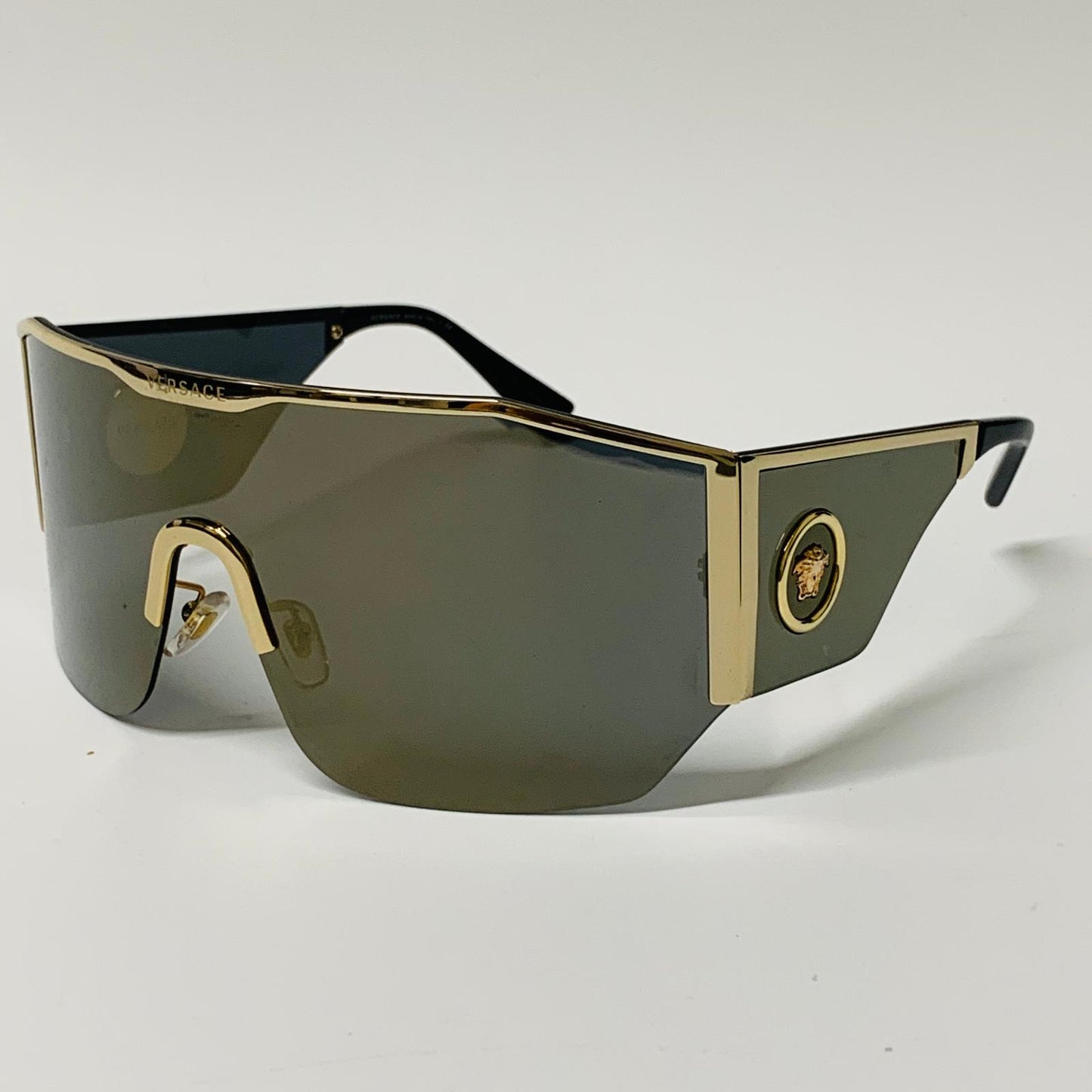 VERSACE Black Ladies  Shield Sunglasses Futuristic Mirror Medusa NEW