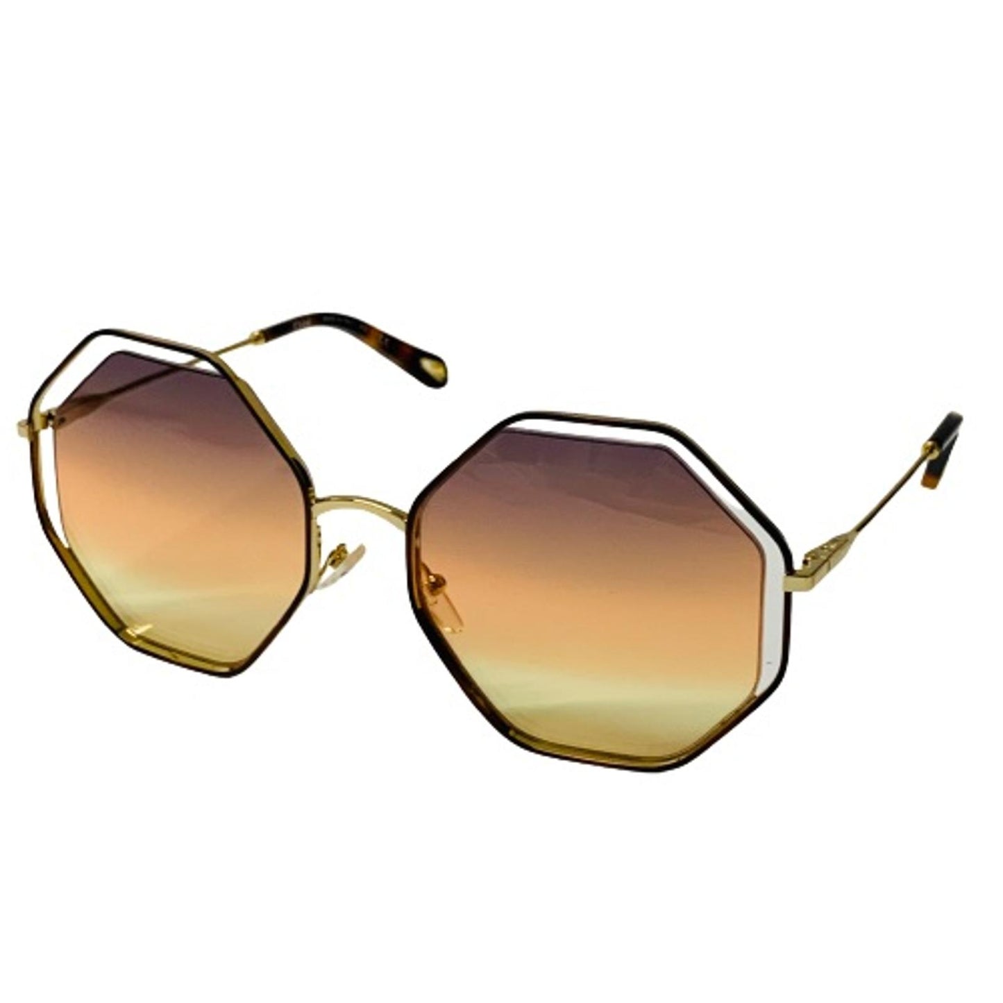 CHLOE Gold Ladies  Geometric Sunglasses Brown Hexagon Poppy Space NEW