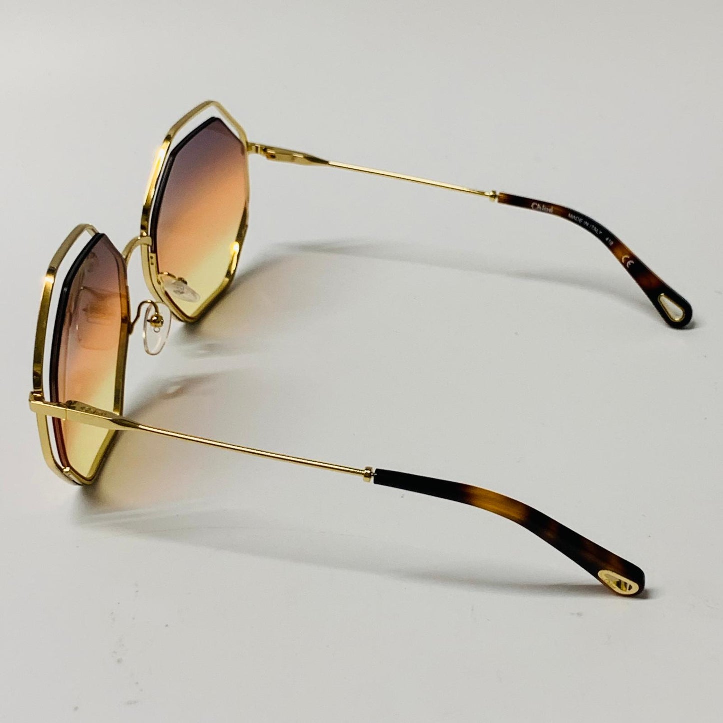 CHLOE Gold Ladies  Geometric Sunglasses Brown Hexagon Poppy Space NEW