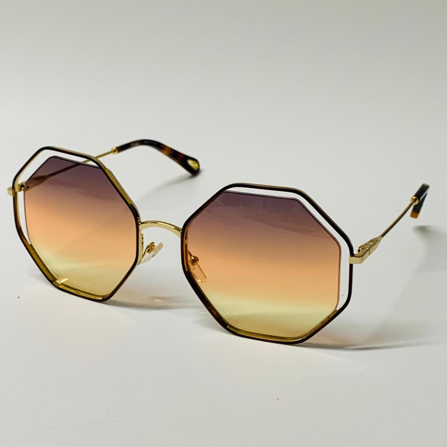 CHLOE Gold Ladies  Geometric Sunglasses Brown Hexagon Poppy Space NEW