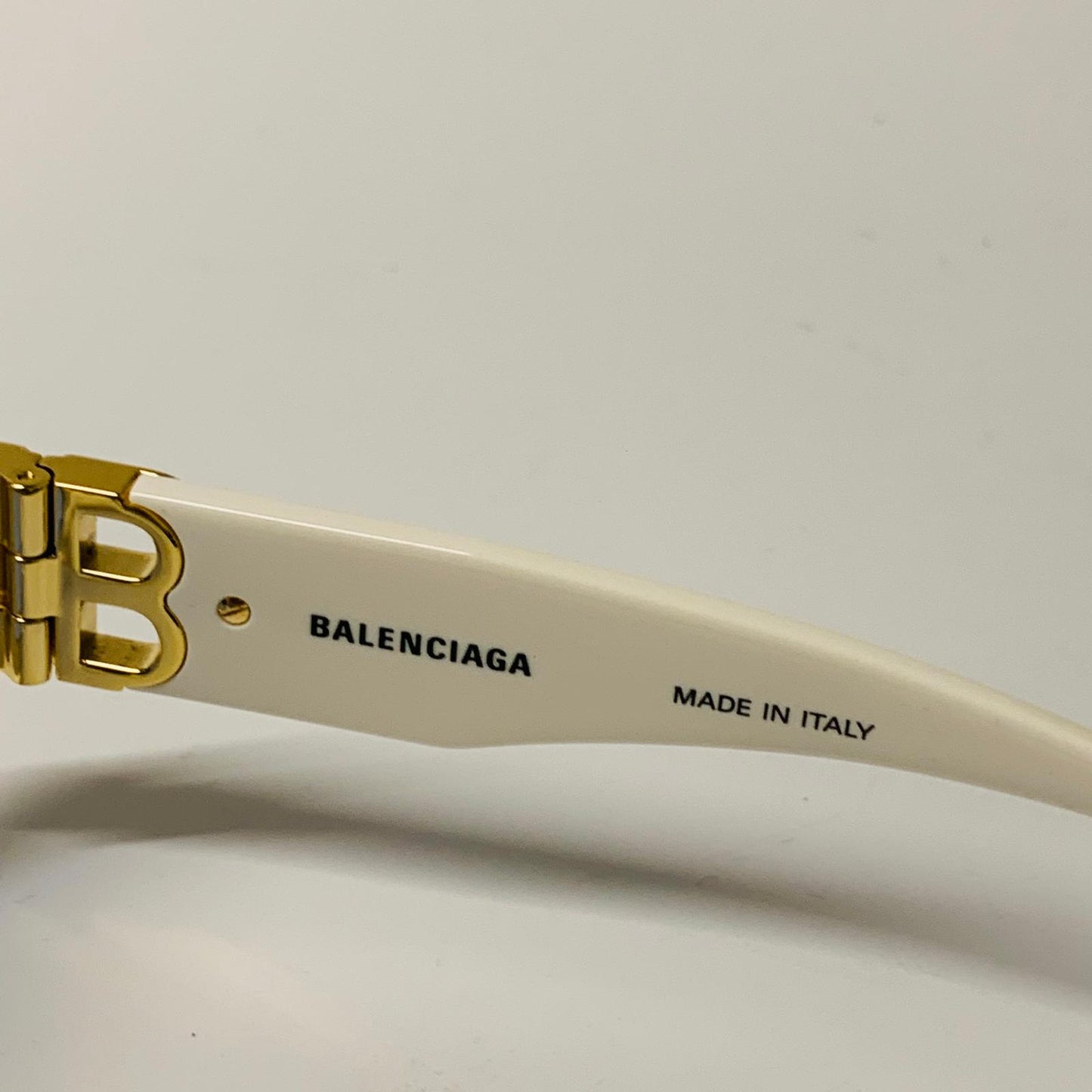 BALENCIAGA Gold Ladies  Cat Eye Sunglasses White Blue Lens Gold Logo NEW