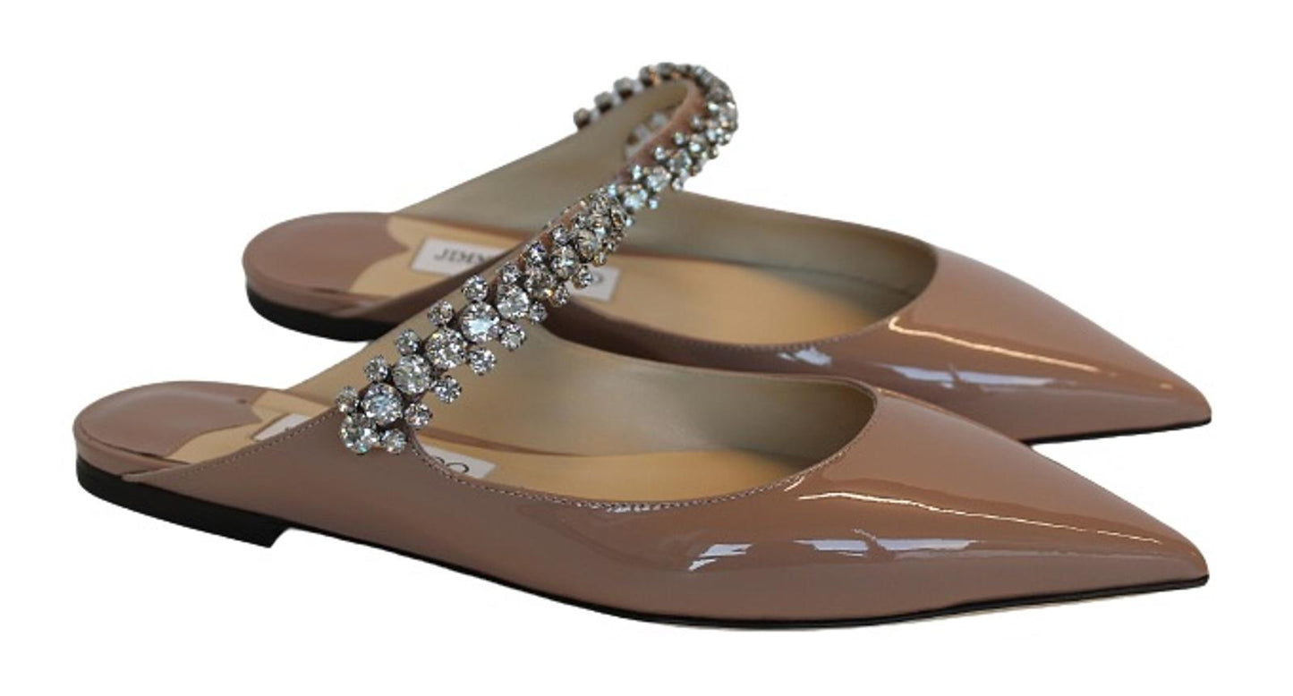JIMMY CHOO Ladies Bing Flat Pink Patent Leather Crystal Mules EU36.5 UK3.5 NEW