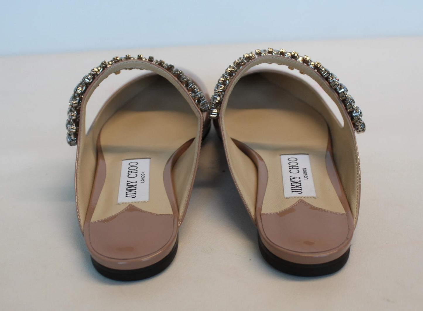 JIMMY CHOO Ladies Bing Flat Pink Patent Leather Crystal Mules EU36.5 UK3.5 NEW