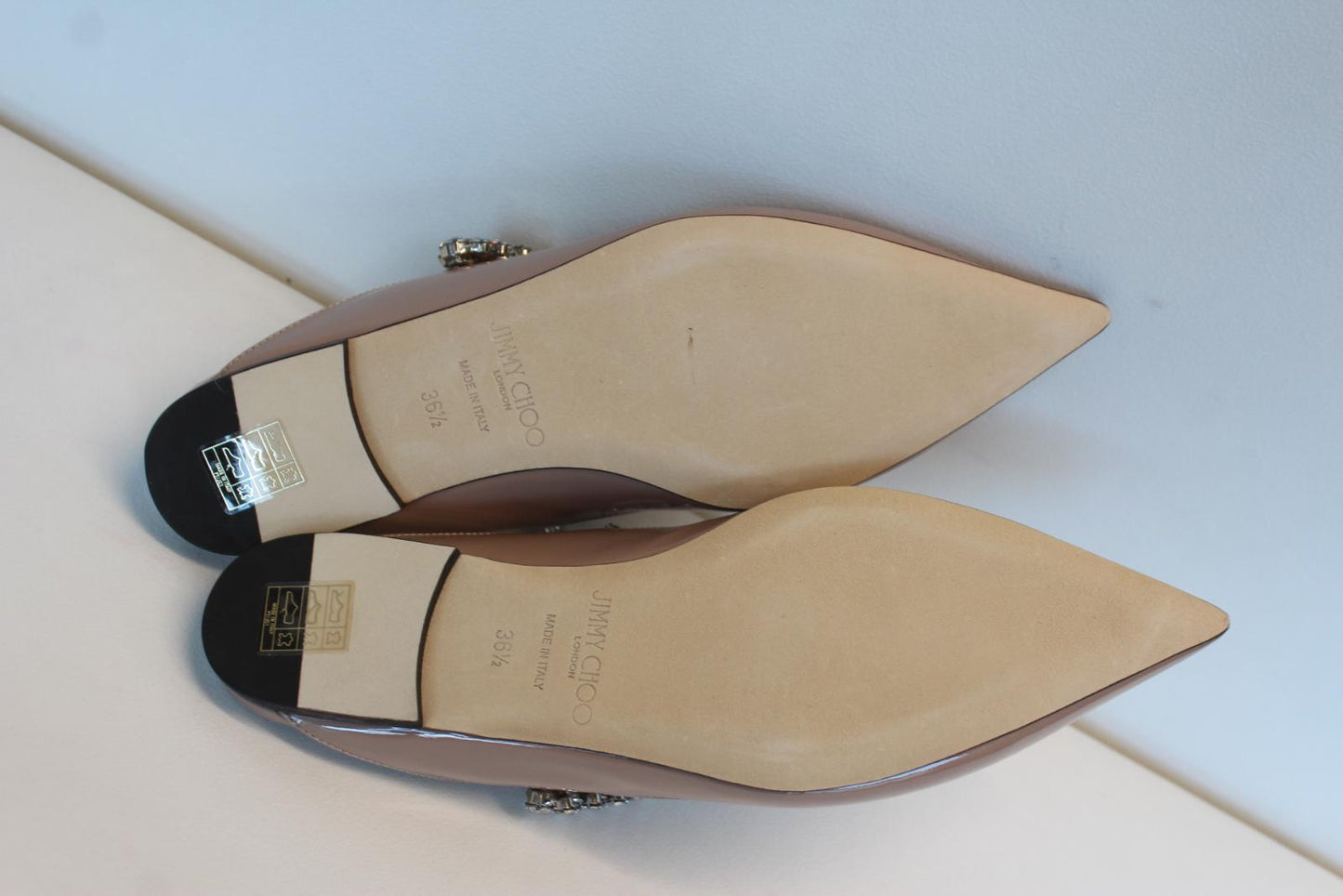 JIMMY CHOO Ladies Bing Flat Pink Patent Leather Crystal Mules EU36.5 UK3.5 NEW