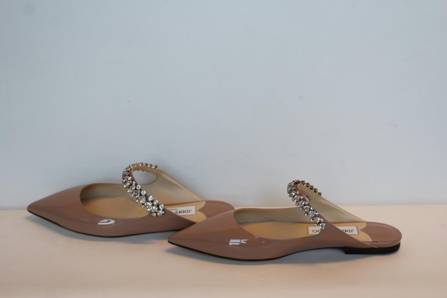 JIMMY CHOO Ladies Bing Flat Pink Patent Leather Crystal Mules EU36.5 UK3.5 NEW