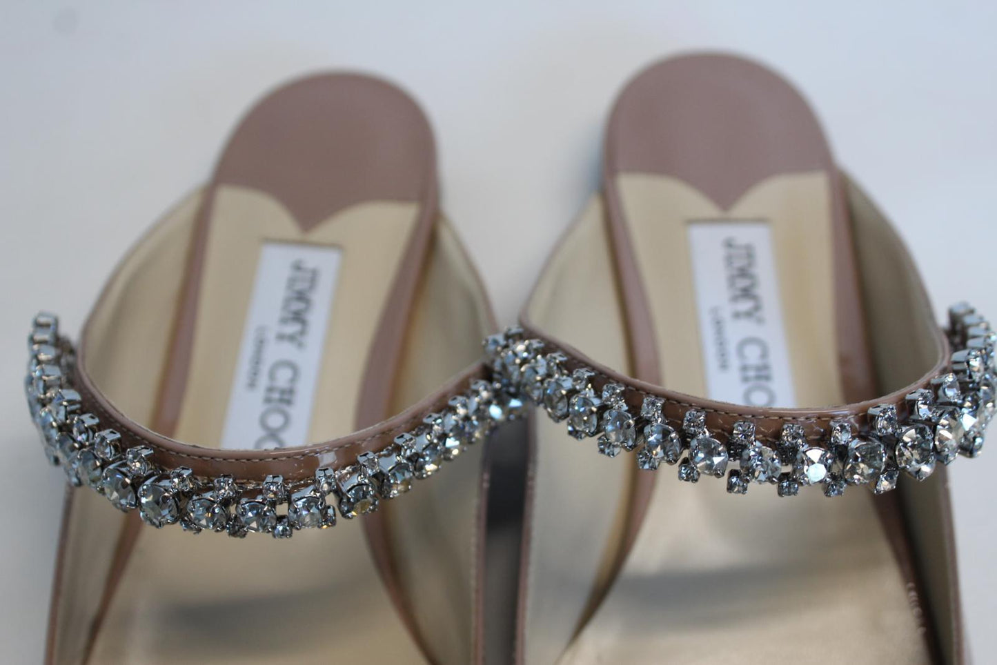 JIMMY CHOO Ladies Bing Flat Pink Patent Leather Crystal Mules EU38.5 UK5.5 NEW