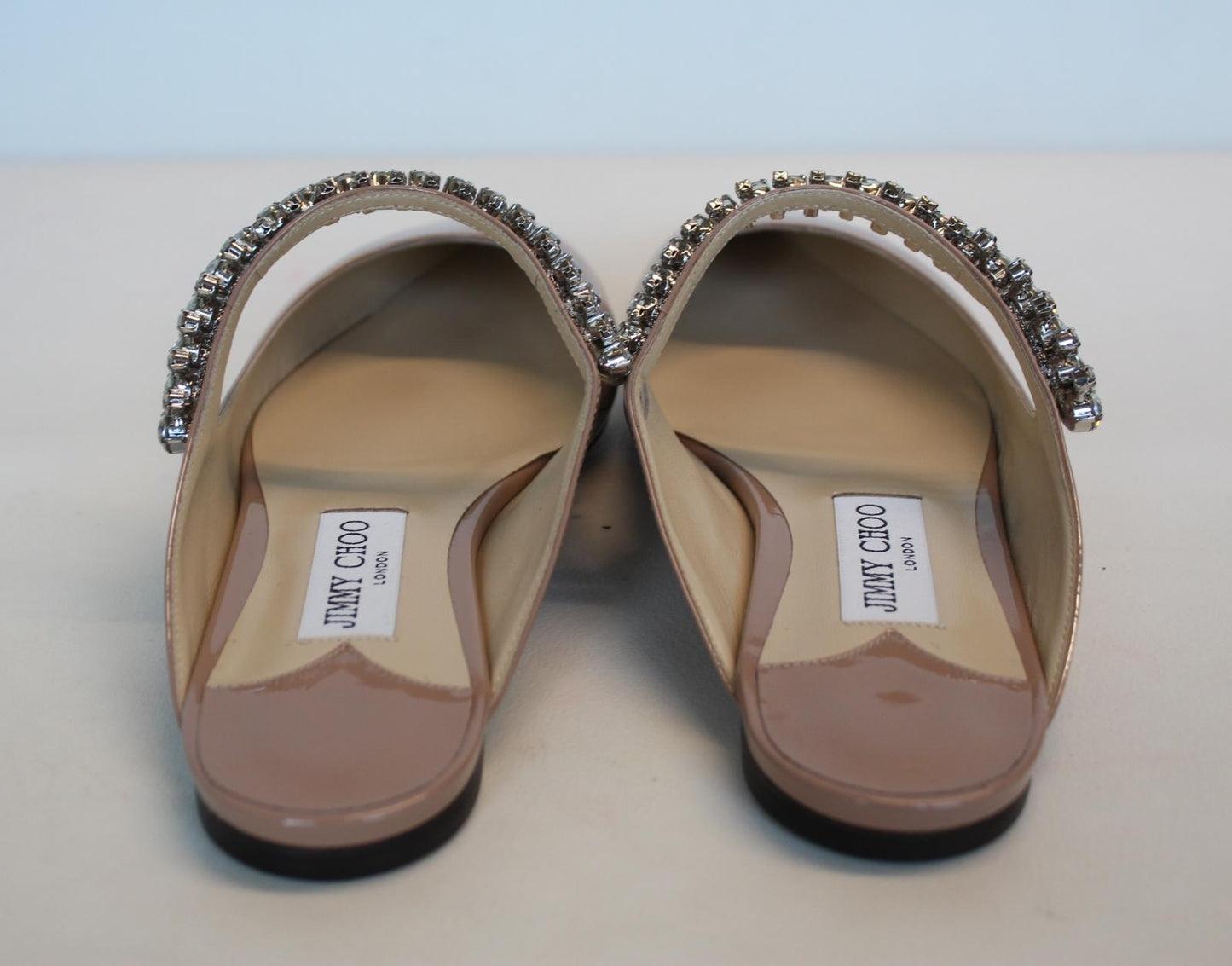 JIMMY CHOO Ladies Bing Flat Pink Patent Leather Crystal Mules EU38.5 UK5.5 NEW