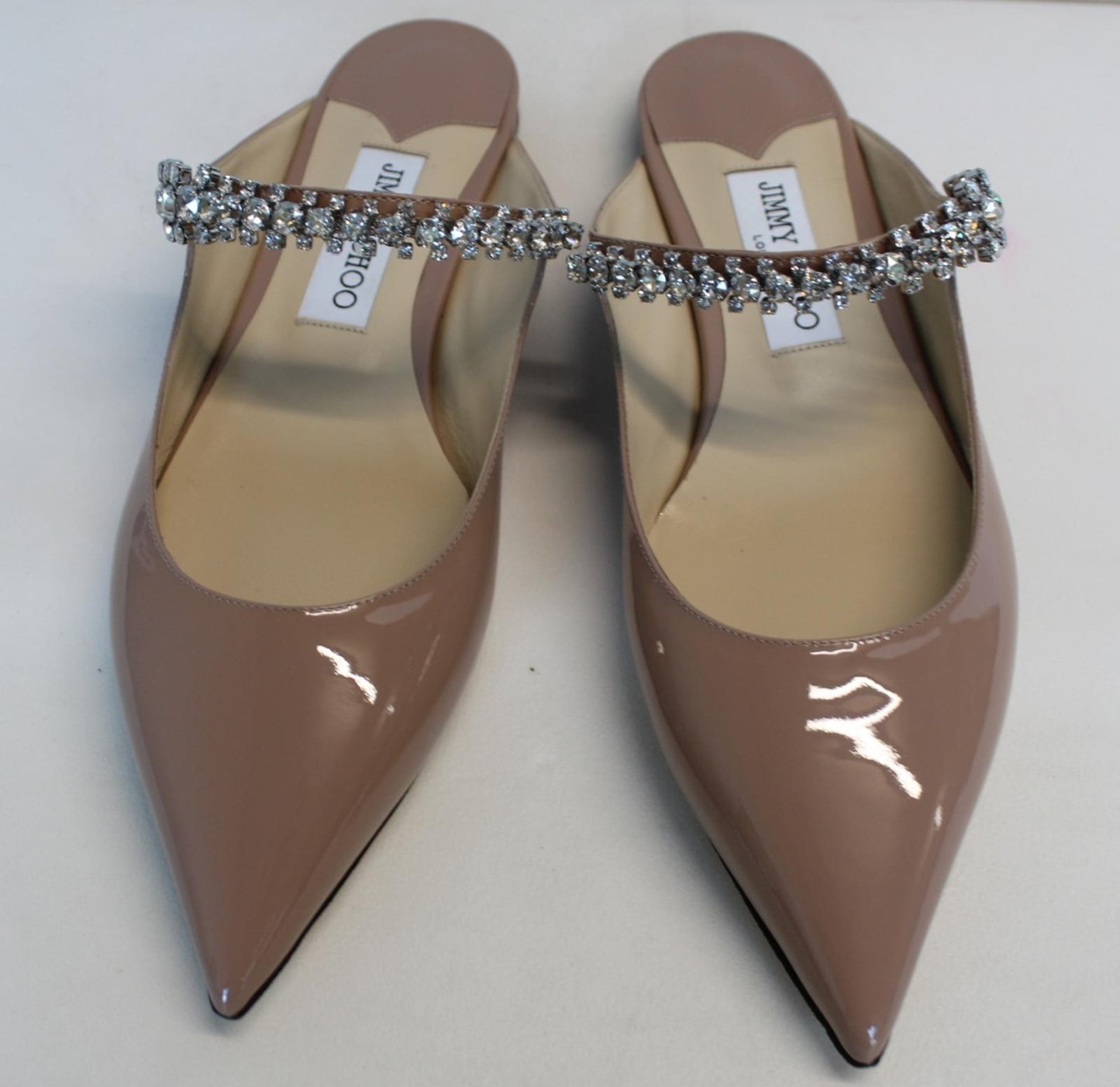 JIMMY CHOO Ladies Bing Flat Pink Patent Leather Crystal Mules EU39 UK6 NEW