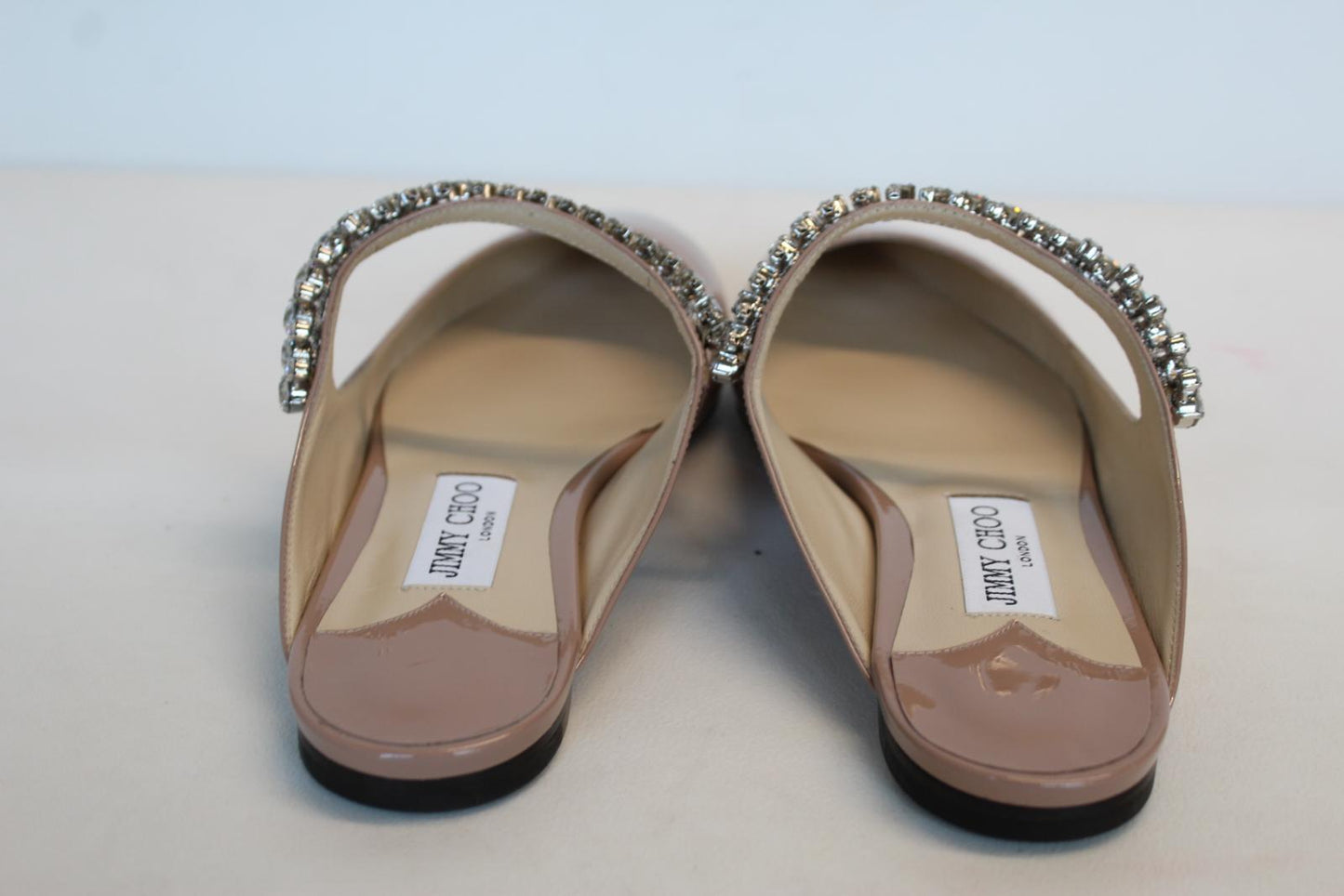 JIMMY CHOO Ladies Bing Flat Pink Patent Leather Crystal Mules EU39 UK6 NEW