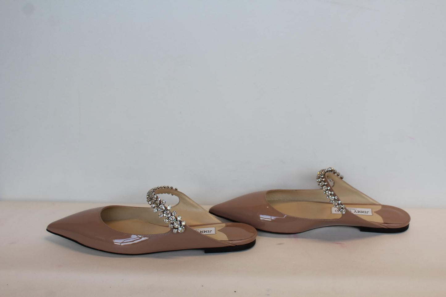 JIMMY CHOO Ladies Bing Flat Pink Patent Leather Crystal Mules EU39 UK6 NEW