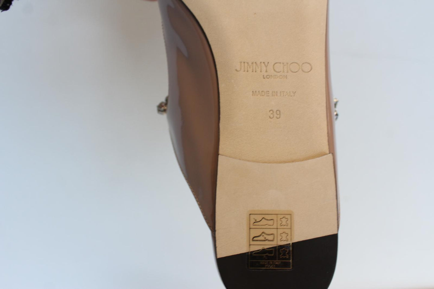 JIMMY CHOO Ladies Bing Flat Pink Patent Leather Crystal Mules EU39 UK6 NEW
