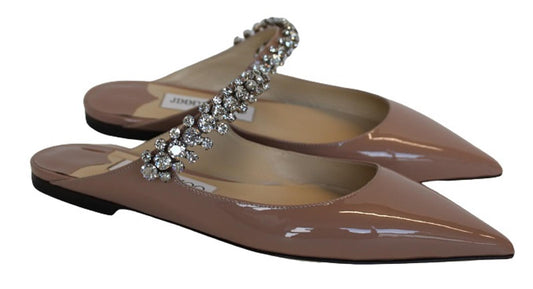 JIMMY CHOO Ladies Bing Flat Pink Patent Leather Crystal Mules EU35 UK2 NEW
