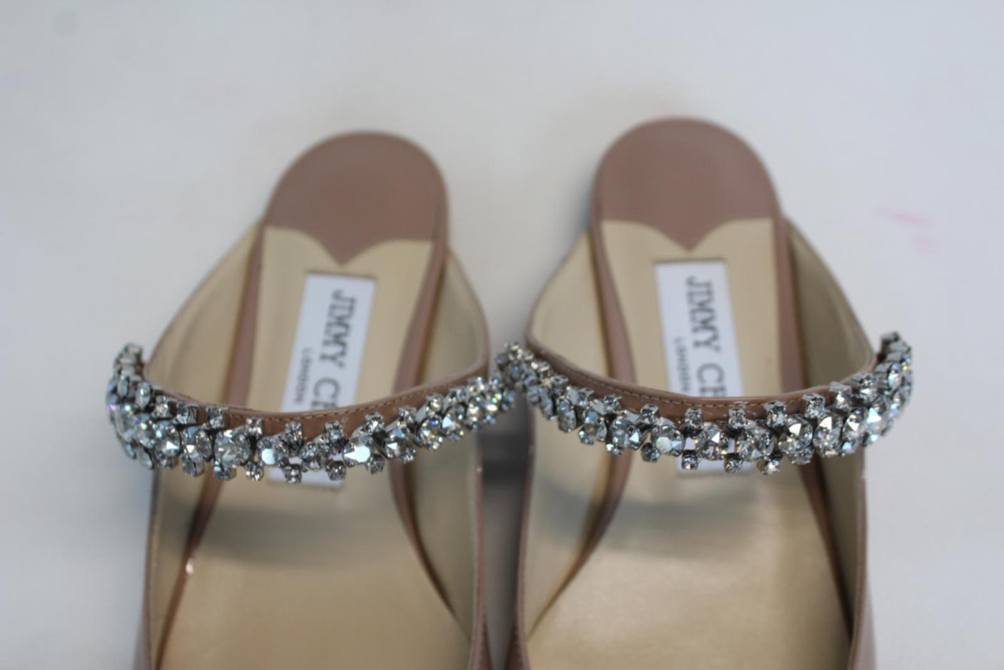 JIMMY CHOO Ladies Bing Flat Pink Patent Leather Crystal Mules EU35 UK2 NEW
