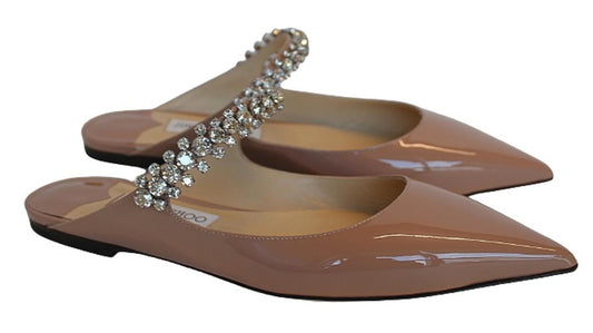 JIMMY CHOO Ladies Bing Flat Pink Patent Leather Crystal Mules EU38 UK5 NEW
