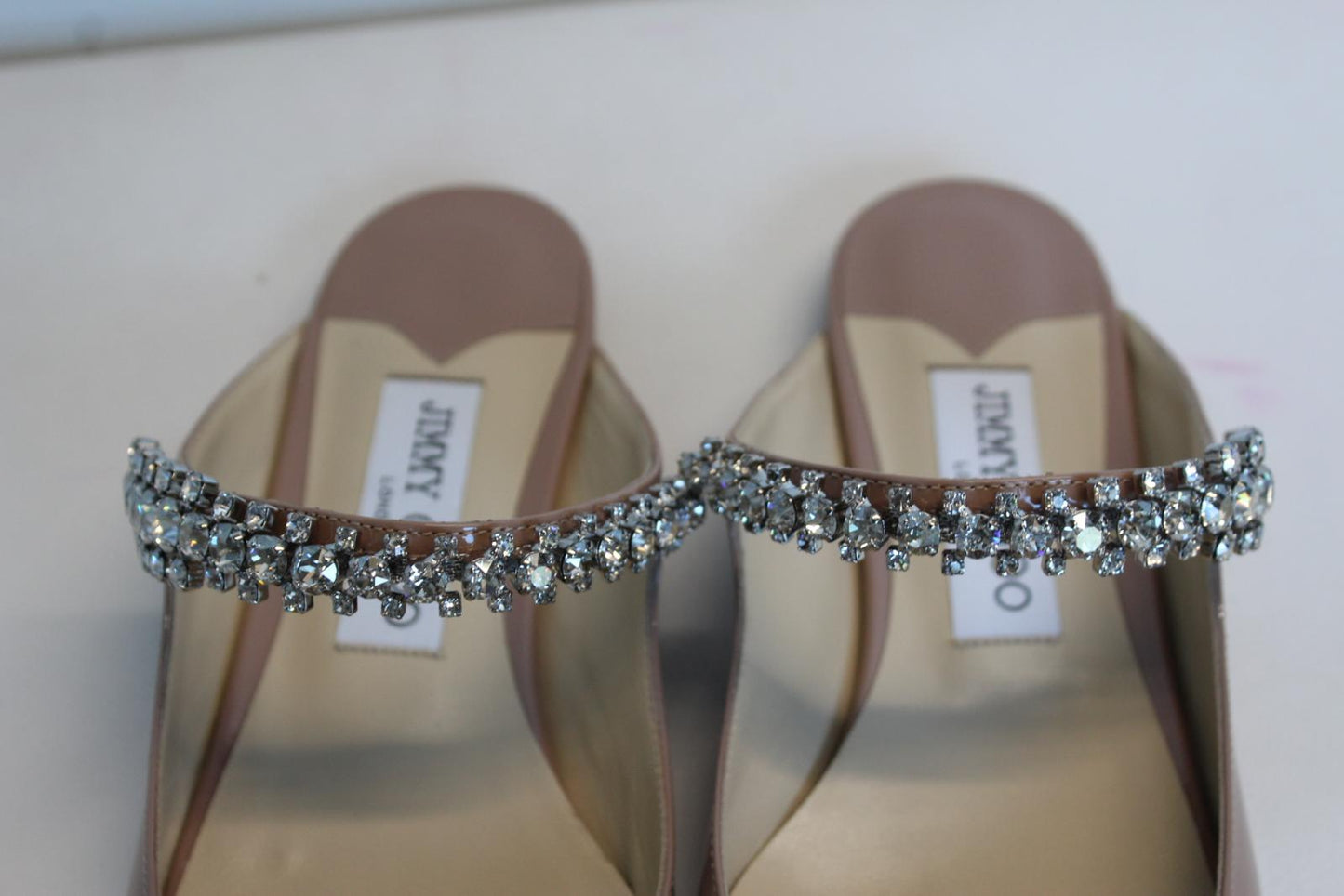 JIMMY CHOO Ladies Bing Flat Pink Patent Leather Crystal Mules EU38 UK5 NEW