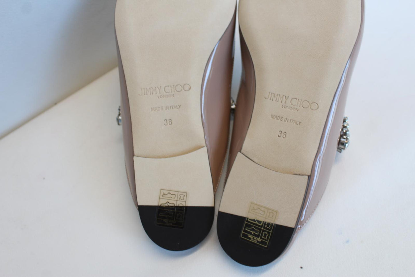 JIMMY CHOO Ladies Bing Flat Pink Patent Leather Crystal Mules EU38 UK5 NEW