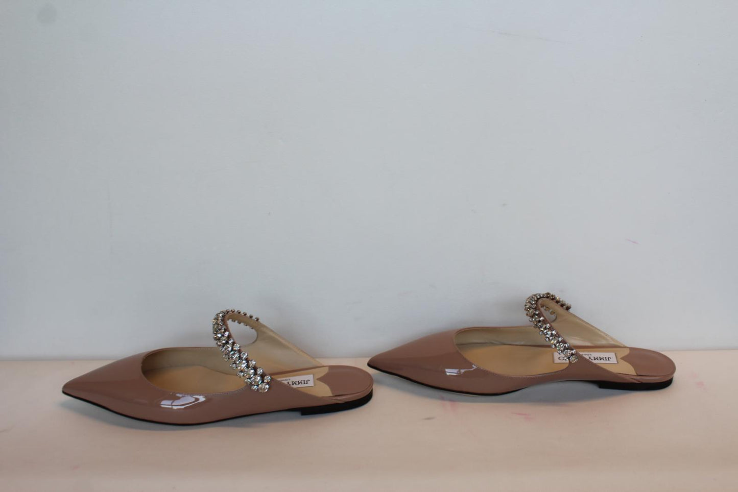 JIMMY CHOO Ladies Bing Flat Pink Patent Leather Crystal Mules EU38 UK5 NEW