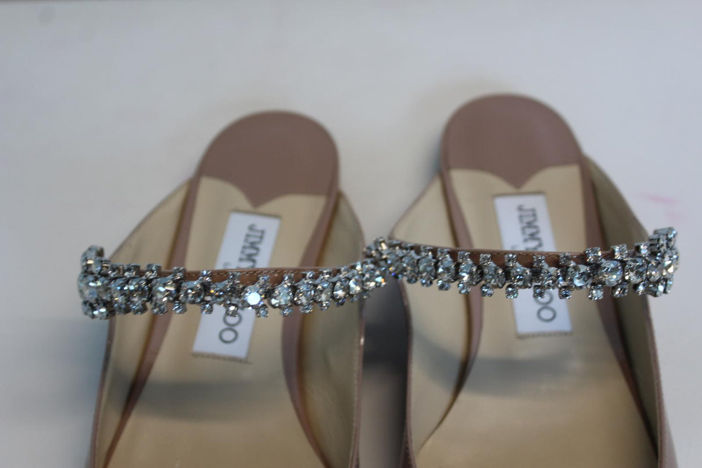 JIMMY CHOO Ladies Bing Flat Pink Patent Leather Crystal Mules EU37 UK4 NEW