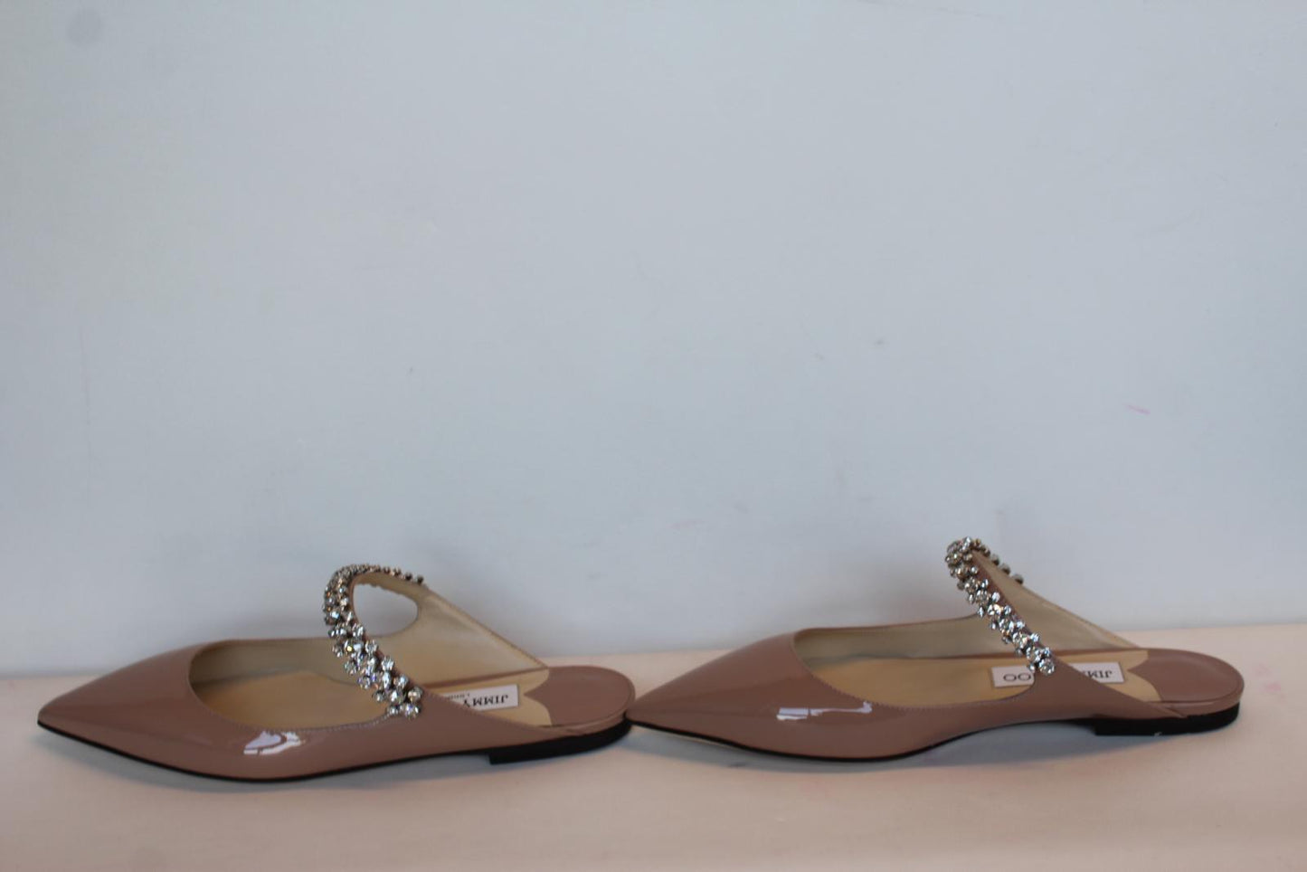 JIMMY CHOO Ladies Bing Flat Pink Patent Leather Crystal Mules EU37 UK4 NEW