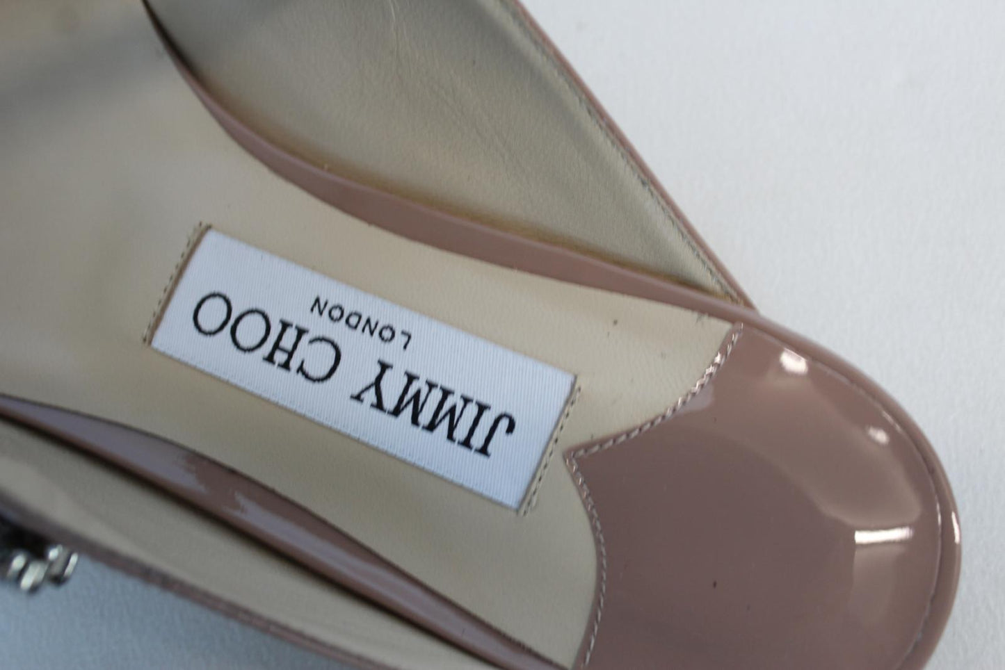 JIMMY CHOO Ladies Bing Flat Pink Patent Leather Crystal Mules EU37 UK4 NEW