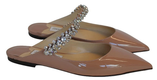 JIMMY CHOO Ladies Bing Flat Pink Patent Leather Crystal Mules EU35.5 UK2.5 NEW