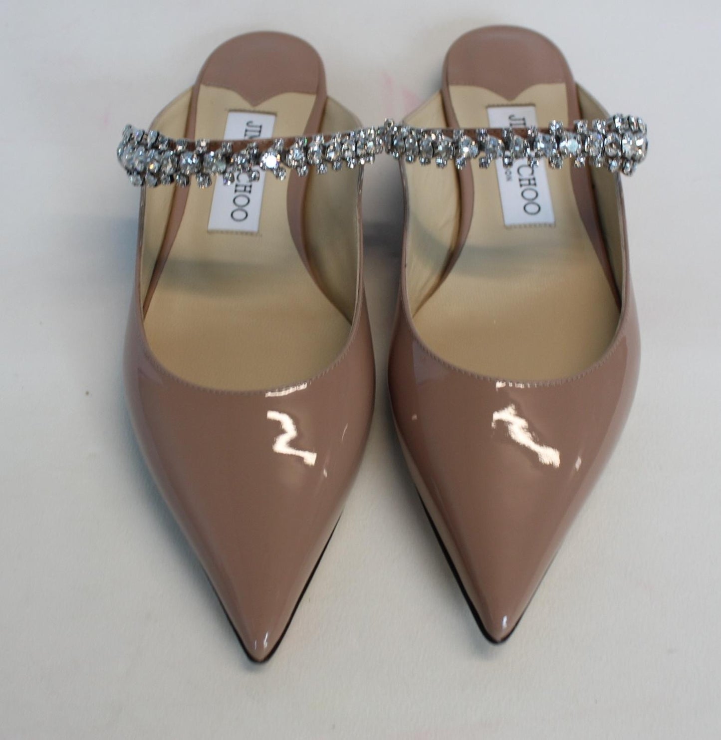 JIMMY CHOO Ladies Bing Flat Pink Patent Leather Crystal Mules EU35.5 UK2.5 NEW