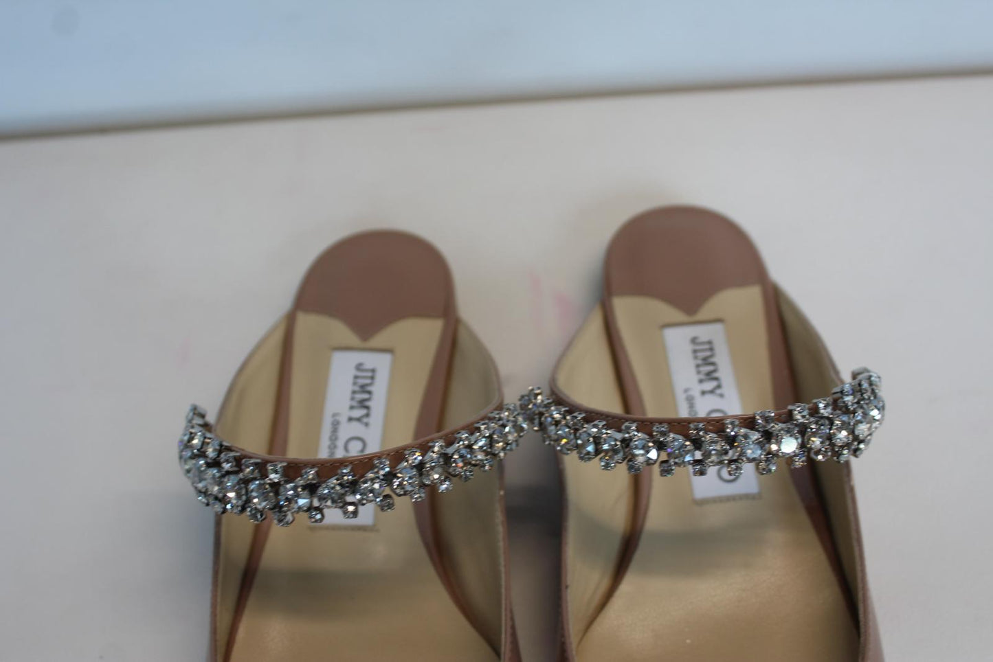 JIMMY CHOO Ladies Bing Flat Pink Patent Leather Crystal Mules EU35.5 UK2.5 NEW