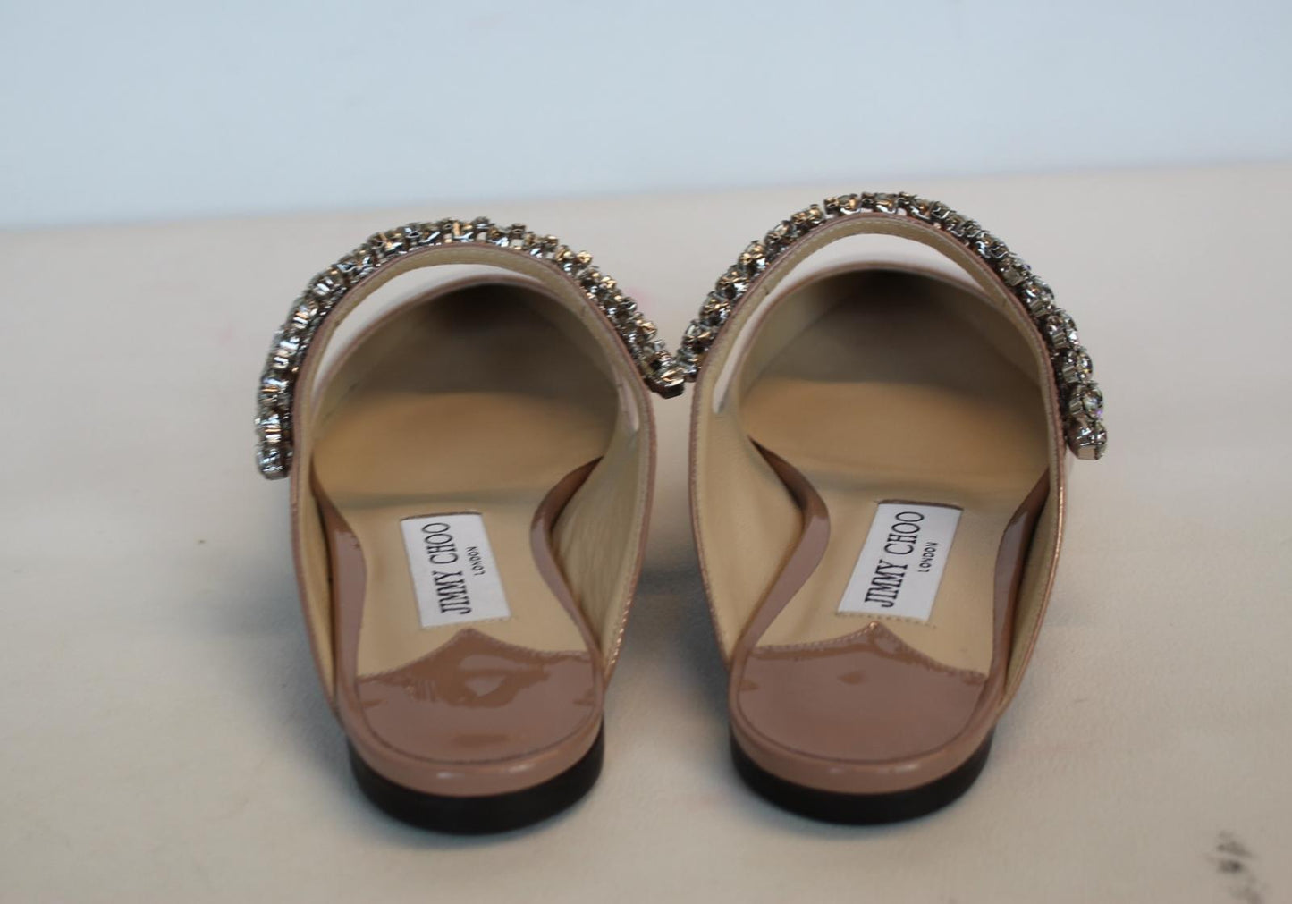 JIMMY CHOO Ladies Bing Flat Pink Patent Leather Crystal Mules EU35.5 UK2.5 NEW