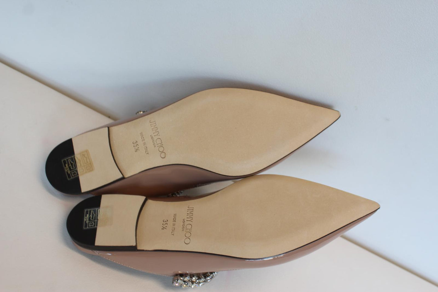 JIMMY CHOO Ladies Bing Flat Pink Patent Leather Crystal Mules EU35.5 UK2.5 NEW
