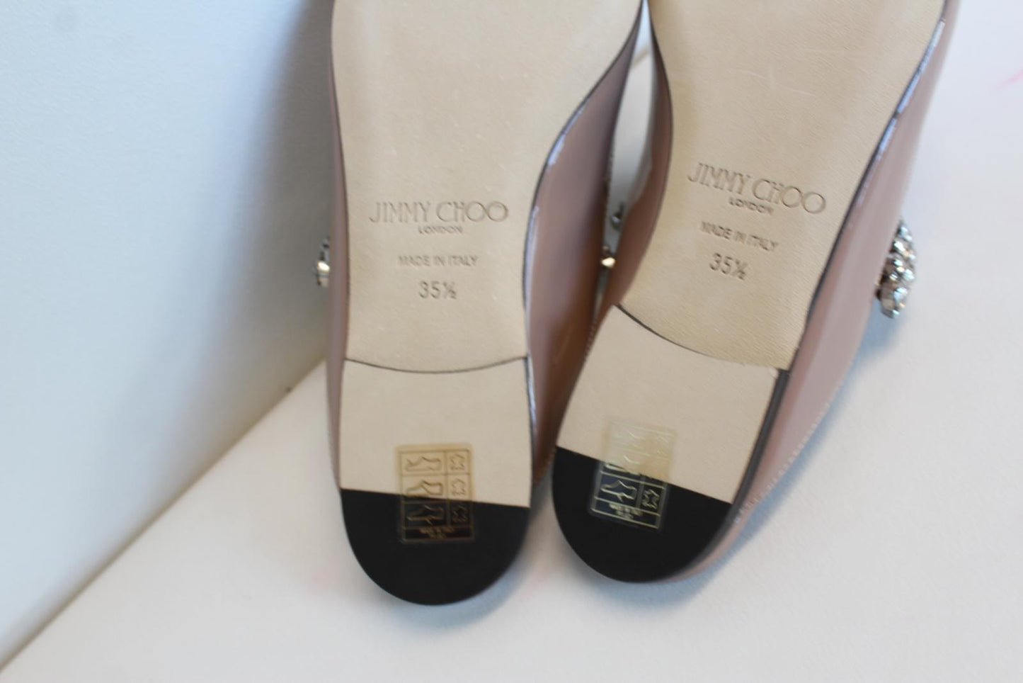 JIMMY CHOO Ladies Bing Flat Pink Patent Leather Crystal Mules EU35.5 UK2.5 NEW
