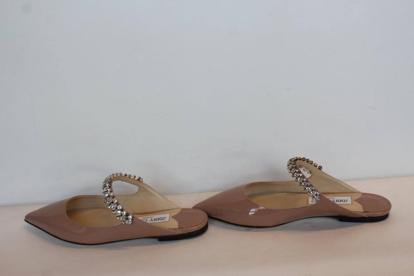 JIMMY CHOO Ladies Bing Flat Pink Patent Leather Crystal Mules EU35.5 UK2.5 NEW