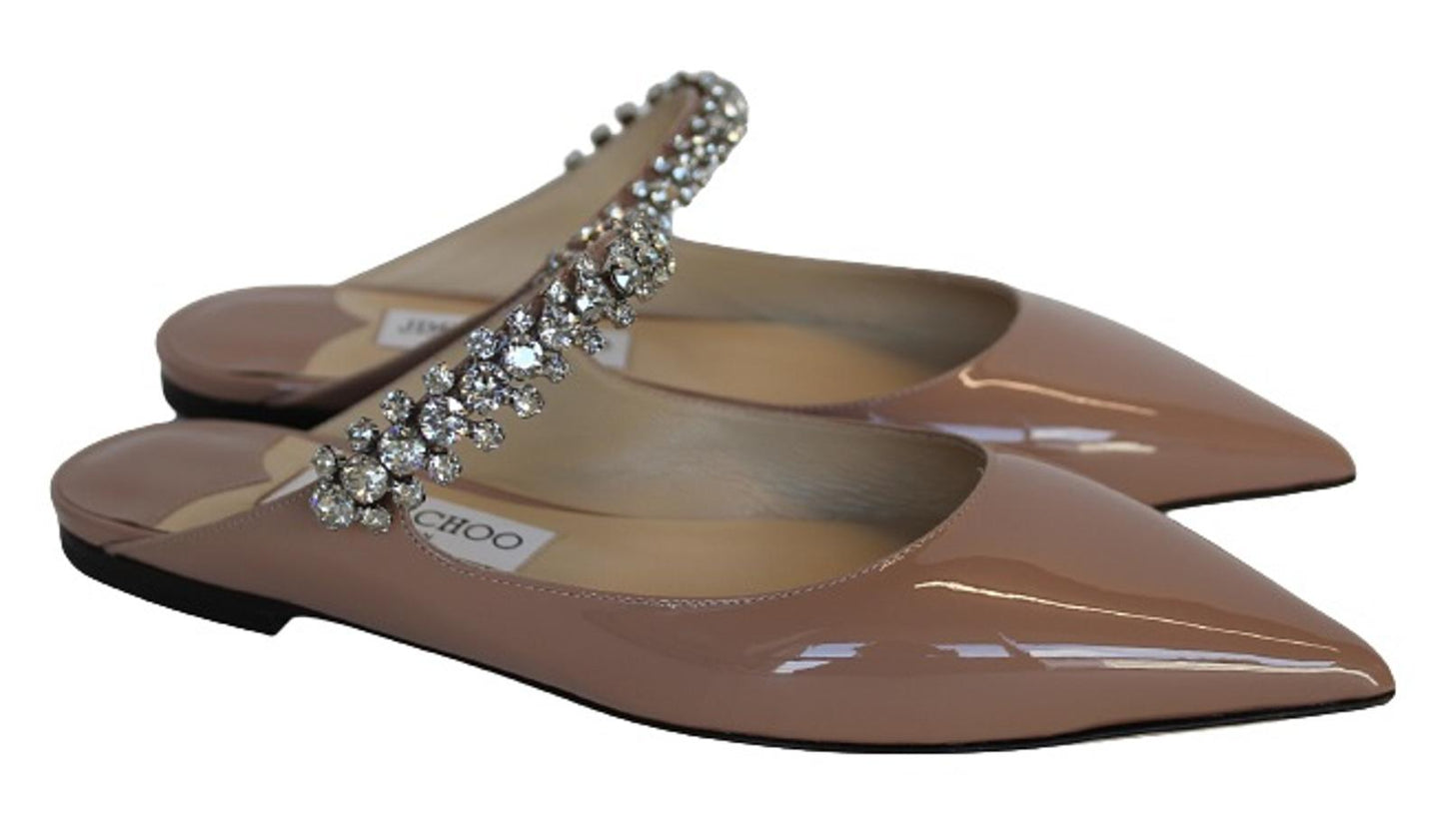 JIMMY CHOO Ladies Bing Flat Pink Patent Leather Crystal Mules EU36 UK3 NEW