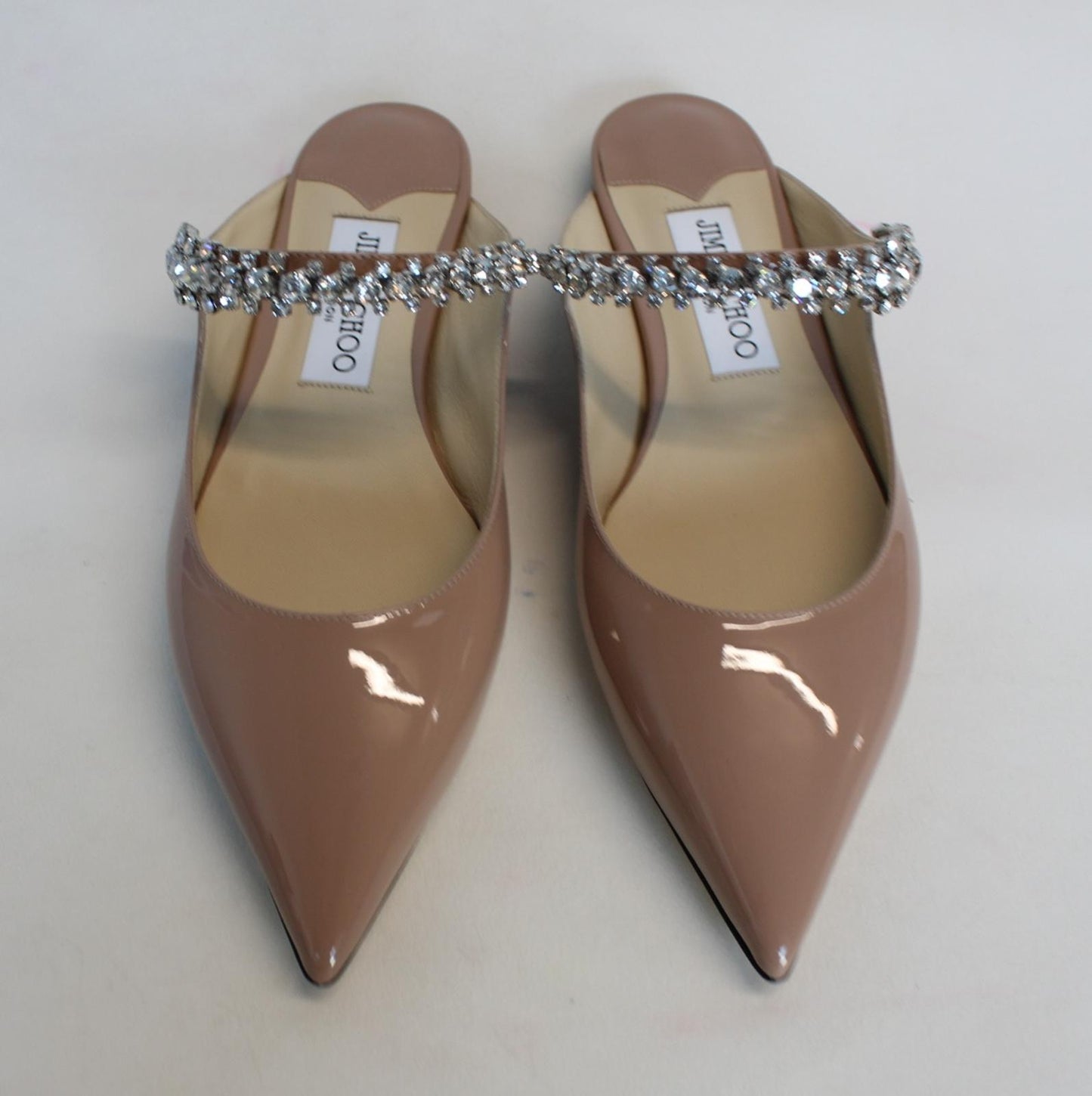 JIMMY CHOO Ladies Bing Flat Pink Patent Leather Crystal Mules EU36 UK3 NEW