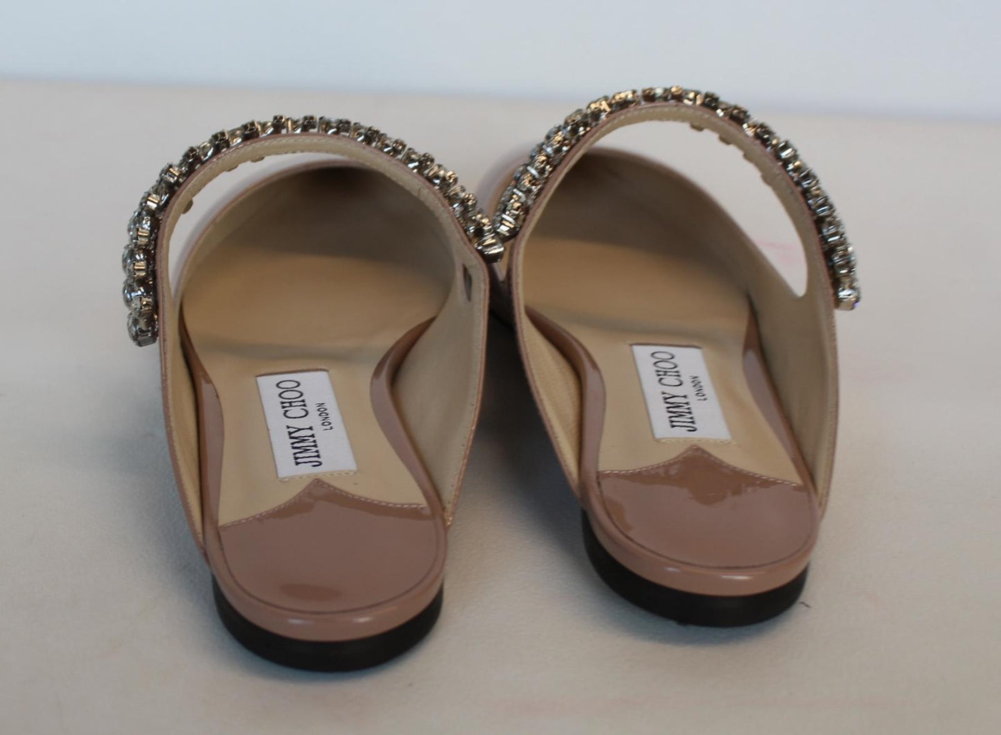 JIMMY CHOO Ladies Bing Flat Pink Patent Leather Crystal Mules EU36 UK3 NEW