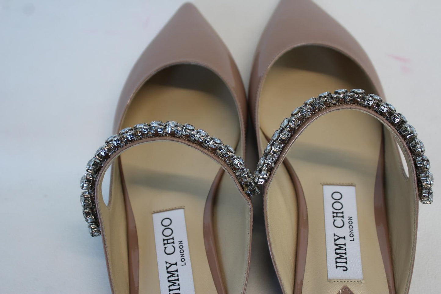 JIMMY CHOO Ladies Bing Flat Pink Patent Leather Crystal Mules EU36 UK3 NEW