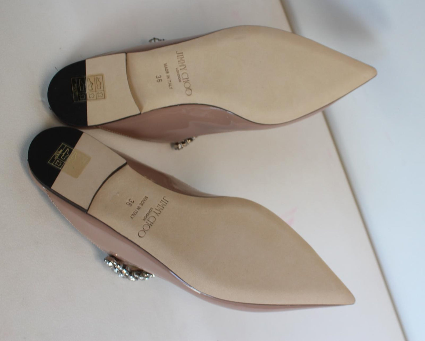 JIMMY CHOO Ladies Bing Flat Pink Patent Leather Crystal Mules EU36 UK3 NEW