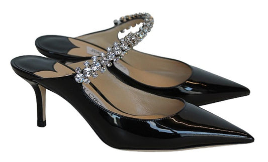 JIMMY CHOO Ladies Bing 65 Black Patent Leather Crystal Mules EU34 UK1 NEW