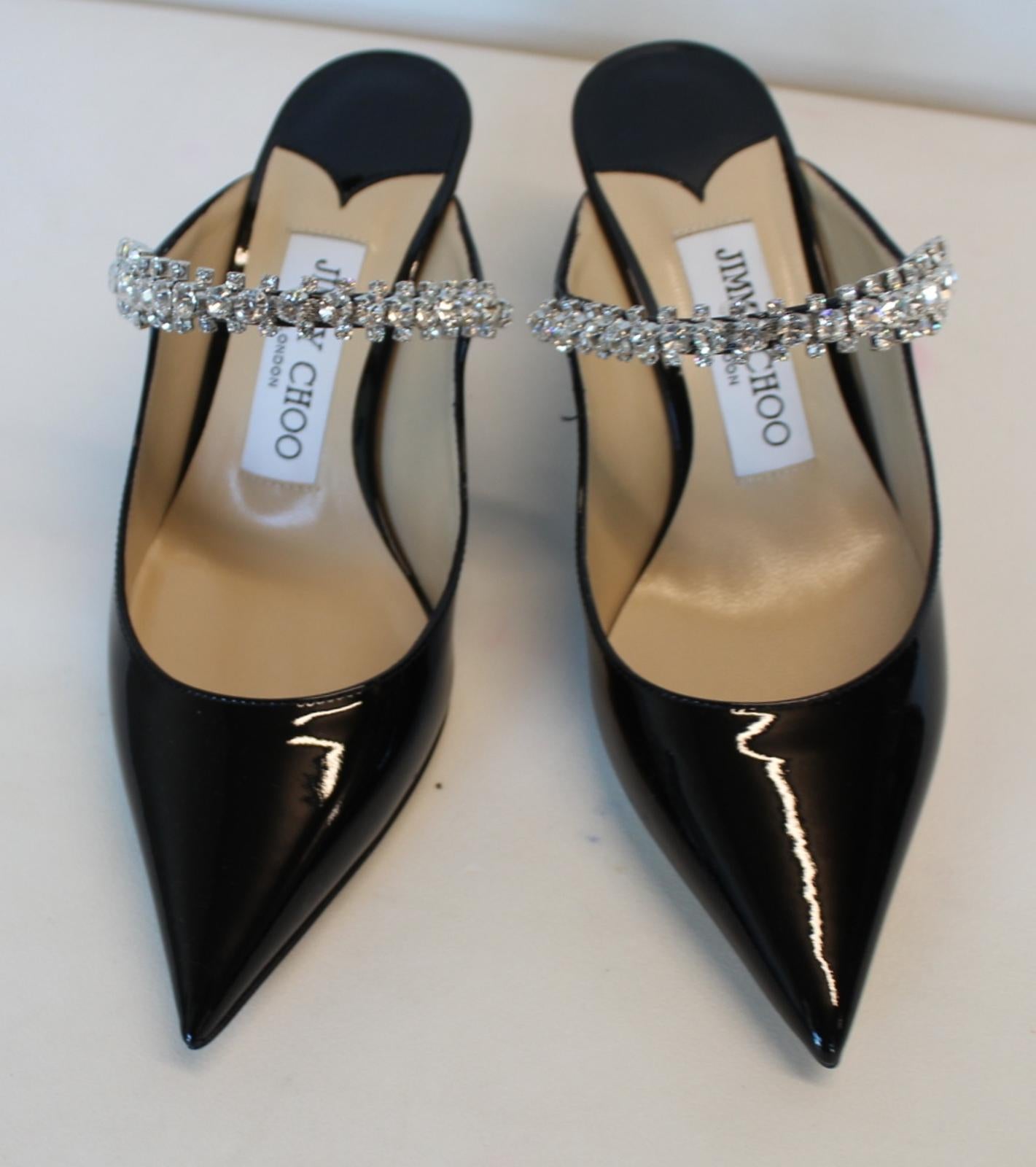JIMMY CHOO Ladies Bing 65 Black Patent Leather Crystal Mules EU34 UK1 NEW