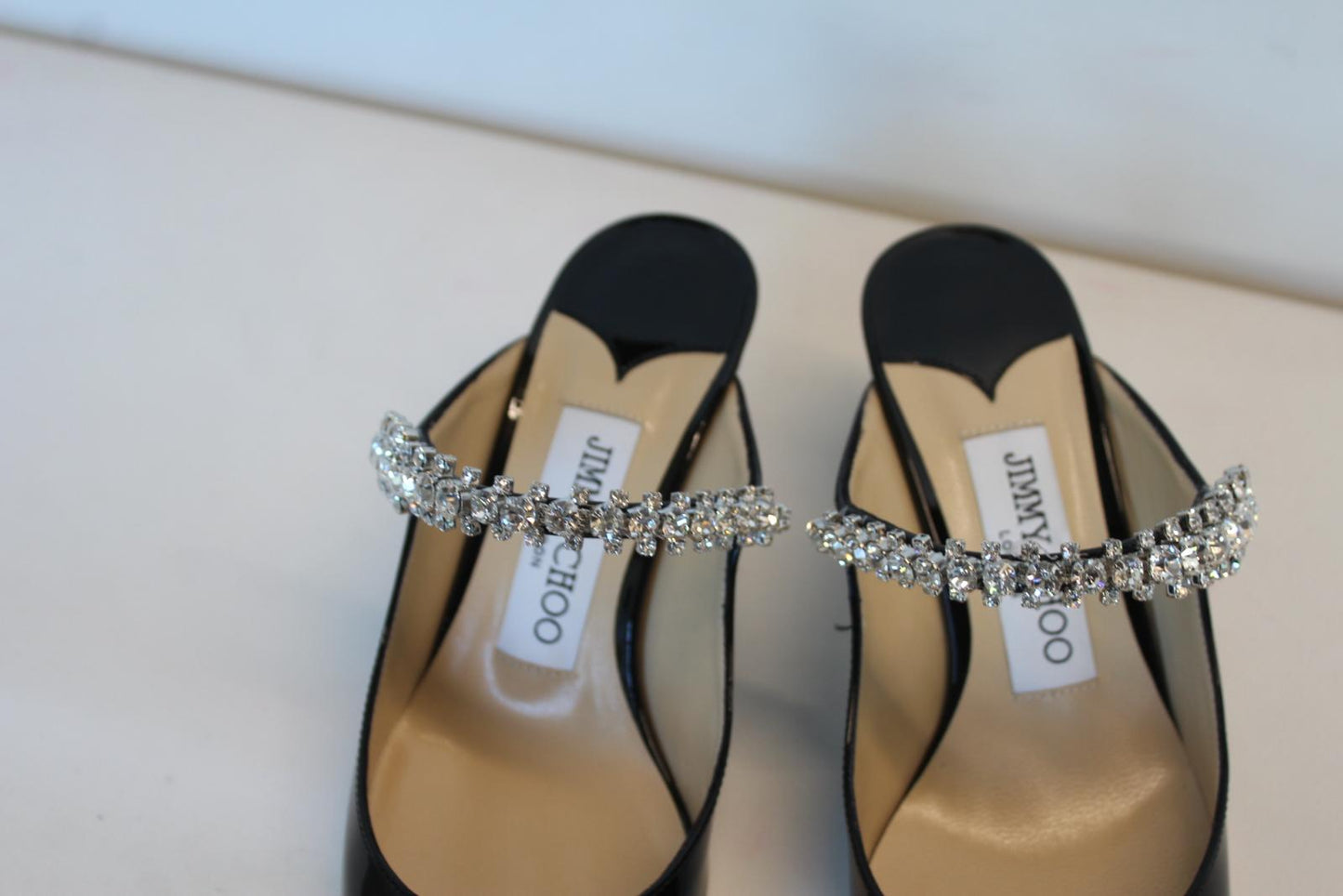JIMMY CHOO Ladies Bing 65 Black Patent Leather Crystal Mules EU34 UK1 NEW