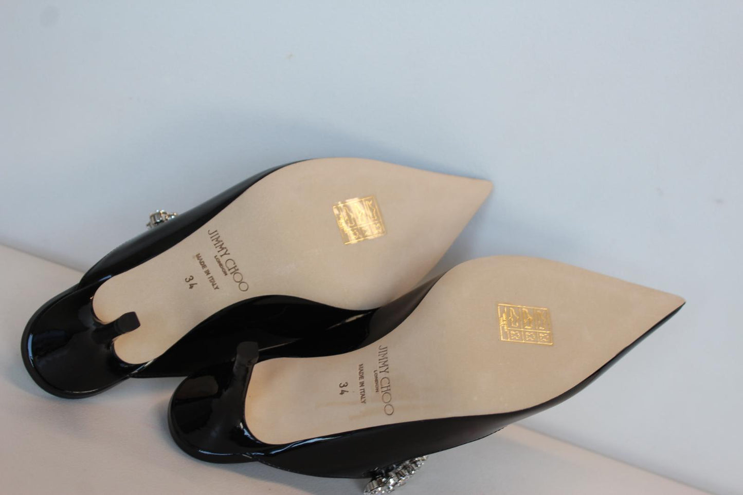 JIMMY CHOO Ladies Bing 65 Black Patent Leather Crystal Mules EU34 UK1 NEW