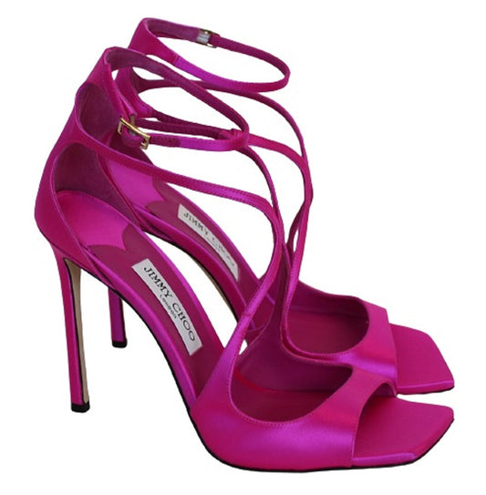 JIMMY CHOO Ladies Azia 110 Satin Strappy Sandals Fuchsia Pink EU40.5 UK7.5 NEW