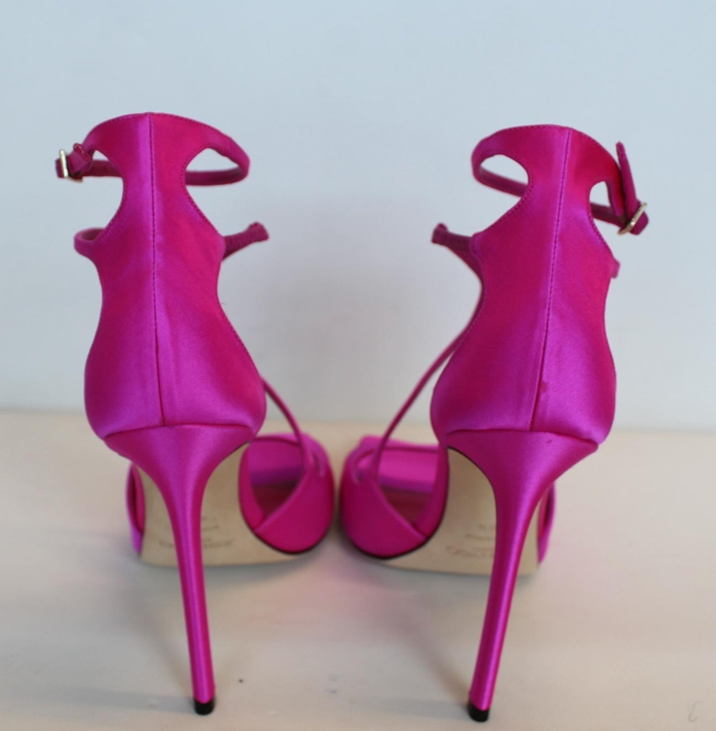 JIMMY CHOO Ladies Azia 110 Satin Strappy Sandals Fuchsia Pink EU40.5 UK7.5 NEW