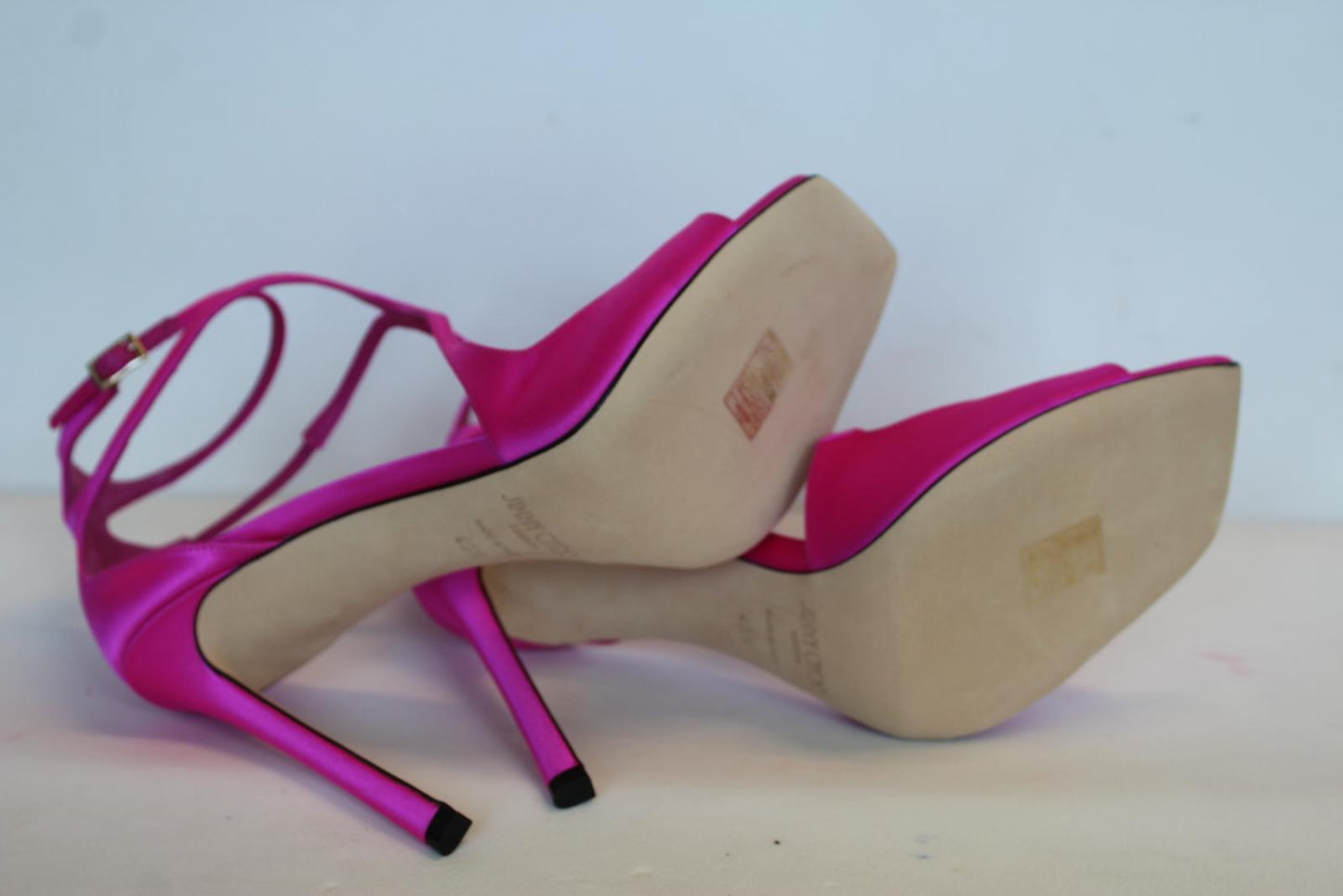 JIMMY CHOO Ladies Azia 110 Satin Strappy Sandals Fuchsia Pink EU40.5 UK7.5 NEW