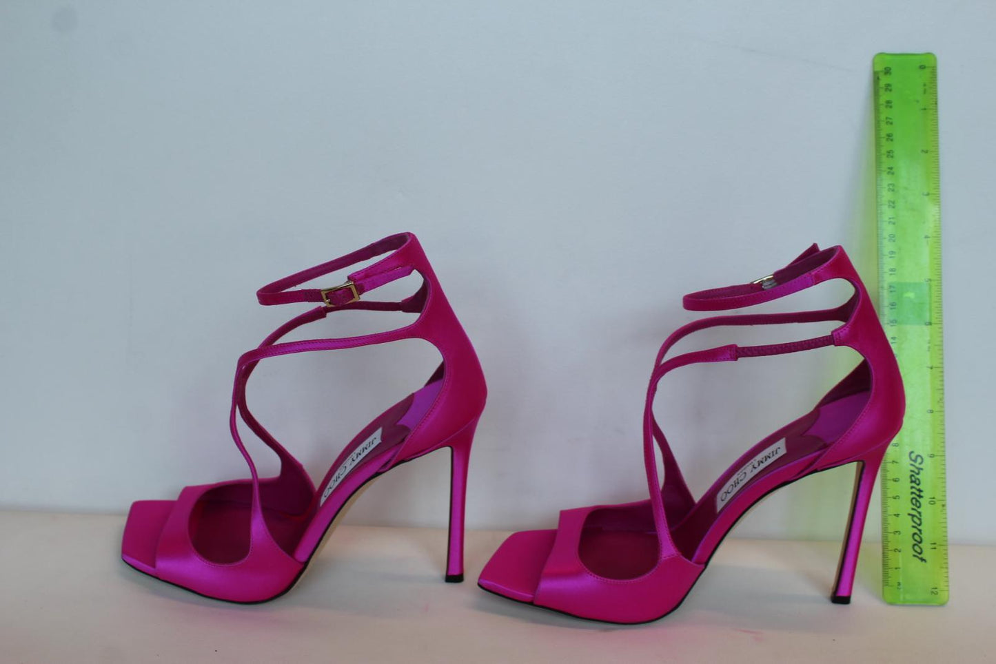 JIMMY CHOO Ladies Azia 110 Satin Strappy Sandals Fuchsia Pink EU40.5 UK7.5 NEW